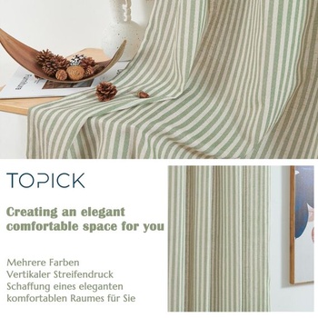 TOPICK Pruhované závesy, moderné, sada 2 kusov, V 145 x Š 130 cm, zelené a béžové pruhy, zelené, V