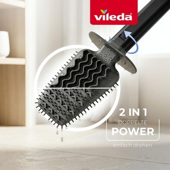 Silikonový toaletní kartáč Vileda černý s flexibilní hlavicí a rukojetí z nerezové oceli – toaletní