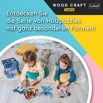 Trefl – Dřevěné konturové puzzle: Rodina Trefliků, Zábavné Trefliky – 50 dílků, Dřevěné tvoření