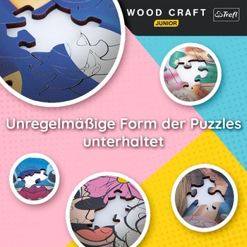 Trefl – Dřevěné konturové puzzle: Rodina Trefliků, Zábavné Trefliky – 50 dílků, Dřevěné tvoření