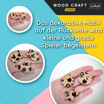 Trefl – Dřevěné konturové puzzle: Rodina Trefliků, Zábavné Trefliky – 50 dílků, Dřevěné tvoření