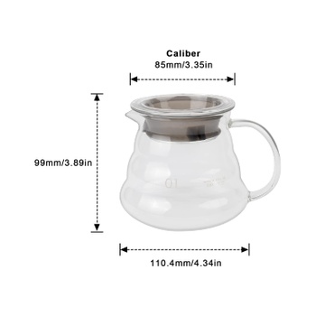 Sklenená kanvica na kávu, KINHARD 360ML tepelne odolná kanvička na kávu, sklenená kanvica na čaj,