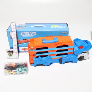Prepravné vozidlo s dinosaurami - 3 v 1 autíčko s vyhadzovacím mechanizmom, skladacia prenosná dráha pre