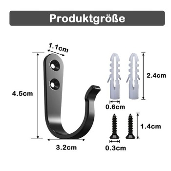Sada 10 háčků na akustické panely, robustní kovové háčky na kabáty, černé