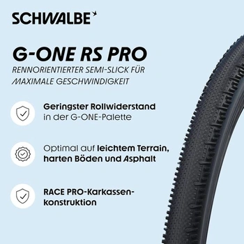 Schwalbe G-One RS PRO – Pláště na kolo, gravírované, maximální rychlost, 40-622, 28 x 1,50, černé