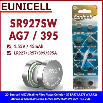 Alkalické knoflíkové baterie Eunicell AG7 (G7 / LR57 / LR57SW / LR926 / LR926SW / SR926W / L926E /