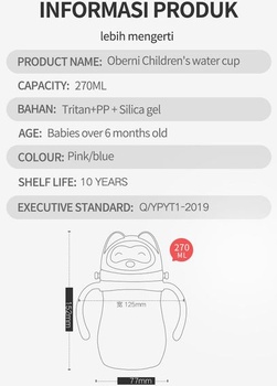 Tréningový hrnček Oberni Tritan, fľaša na pitie s objemom 270 ml pre batoľatá od 12 mesiacov,