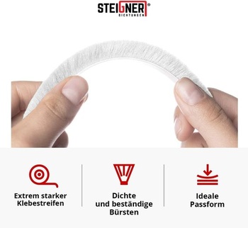 STEIGNER Samolepiace kefové tesnenie, čierne, 6 mm x 5 m - Robustné tesnenie dverí pre posuvné