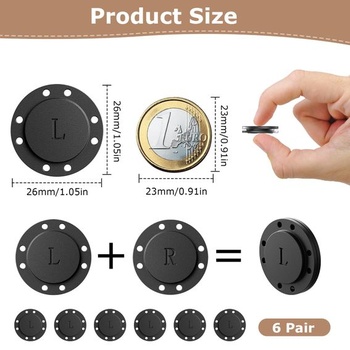 6 párov magnetických gombíkov, patentné gombíky, magnetické gombíky na šitie, mini šijacia sada, čierna