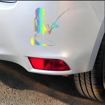 Samolepky pro rybářské nadšence, voděodolné, reflexní, PVC samolepky na auto s duhovým efektem pro