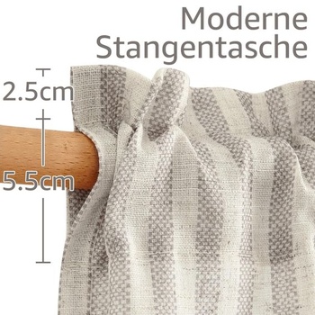 TOPICK Pruhované kaviarenské závesy, sada 2 kusov, V 75 x Š 90 cm, šedo-béžové pruhy - šedá, V 75 x Š