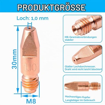 10 kusů 1,0 mm měděných kontaktních svařovacích trysek, proudová tryska MIG MB36KD MIG MB36KD 1,0
