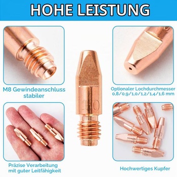 10 kusů 1,0 mm měděných kontaktních svařovacích trysek, proudová tryska MIG MB36KD MIG MB36KD 1,0