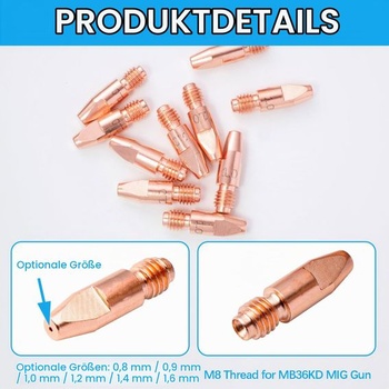 10 kusů 1,0 mm měděných kontaktních svařovacích trysek, proudová tryska MIG MB36KD MIG MB36KD 1,0