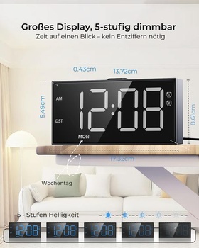 Digitálny budík Roxicosly, veľký displej, nastaviteľná hlasitosť a jas, duálny budík, odloženie