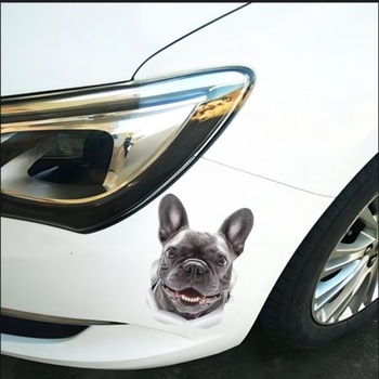 Samolepka na auto s motívom francúzskeho buldočka, reflexná, vodeodolná, 3D PVC samolepka s