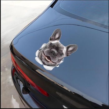 Samolepka na auto s motívom francúzskeho buldočka, reflexná, vodeodolná, 3D PVC samolepka s