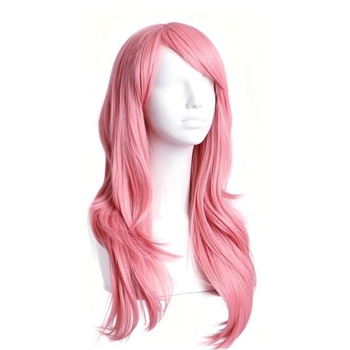 Ružová dlhá vlnitá parochňa s ofinou pre ženy 70 cm ružová parochňa Halloween dámy, cosplay anime