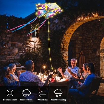 Solárne reťazové svetlá Geemoo Vonkajšie, 5M 174LED motýlí drak solárne reťazové svetlá, 8 režimov,