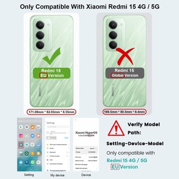 Pouzdro na telefon pro Xiaomi Redmi 15 4G / 5G verze EU (ne pro globální verzi) s 1 ochranným