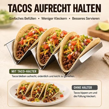 Držáky na tacos, 6 kusů, nerezová ocel – vlnitý tvar s rukojeťmi