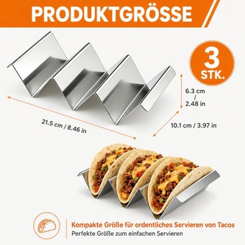 Držáky na tacos, 6 kusů, nerezová ocel – vlnitý tvar s rukojeťmi