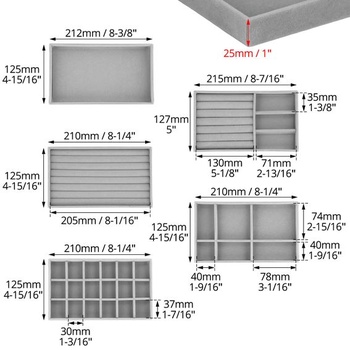 QWORK® 10-dielny stohovateľný zamatový organizér na šperky - 21x12x2,5 cm - zásuvková vložka na