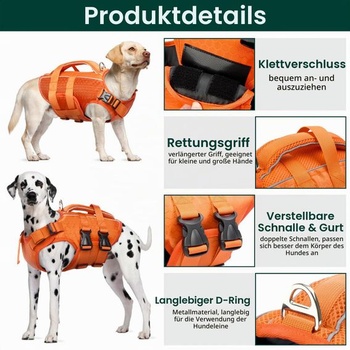 Záchranná vesta pre psov Kuoser, Záchranná vesta pre psov so záchrannou rukoväťou, oranžová L L