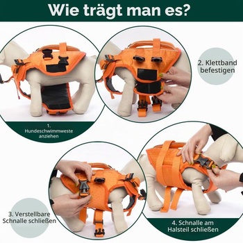 Záchranná vesta pre psov Kuoser, Záchranná vesta pre psov so záchrannou rukoväťou, oranžová L L