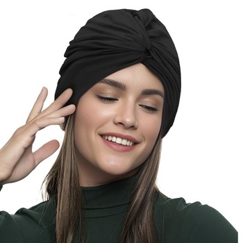 Dámska turbanová plavecká čiapka, priedušná kúpacia čiapka pre dlhé aj krátke vlasy, elastická