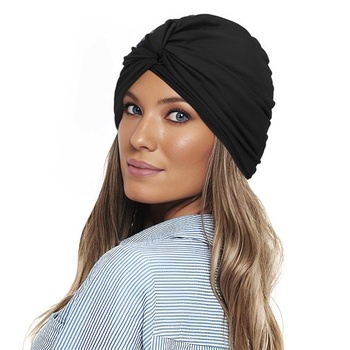 Dámska turbanová plavecká čiapka, priedušná kúpacia čiapka pre dlhé aj krátke vlasy, elastická