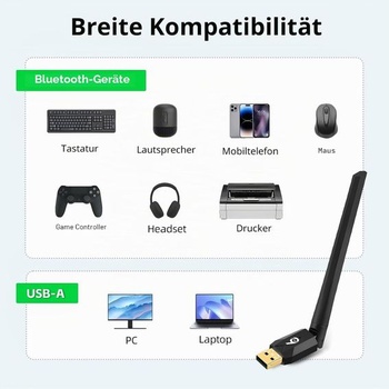 USB Bluetooth adaptér s vysoce výkonnou anténou, adaptér Bluetooth 6.0 s dlouhým dosahem pro PC