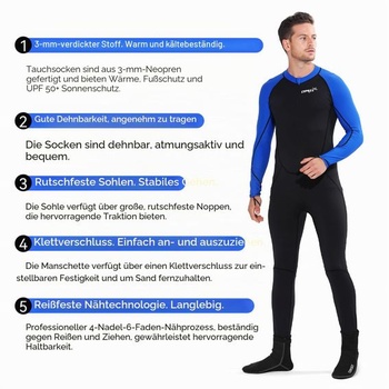 COPOZZ 3mm neoprénové potápačské ponožky pre dospelých, ženy a mužov, silné potápačské ponožky,
