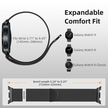 Kovový náramok PIOWNN kompatibilný s Samsung Galaxy Watch 8, čierny