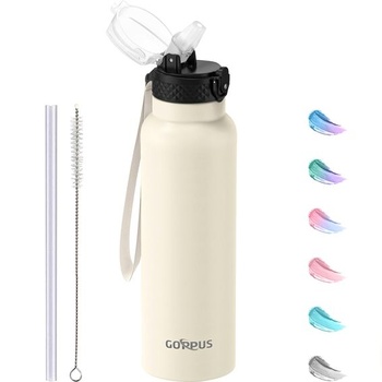 GOPPUS nerezová fľaša na vodu - 750ml so slamkou, bez BPA, vhodná pre sýtené nápoje, vákuová