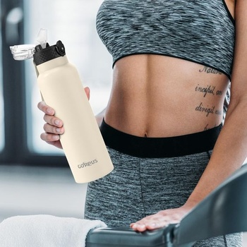 GOPPUS nerezová fľaša na vodu - 750ml so slamkou, bez BPA, vhodná pre sýtené nápoje, vákuová