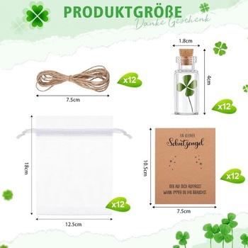 12 sád darčekov pre šťastie: Pravý štvorlístok v pohári, malý splňovač prianí, darčeky pre poďakovanie,