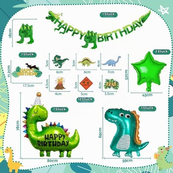 Sada narozeninových dekorací s dinosaury, 91 dílů párty potřeb pro 20 hostů, včetně velkých