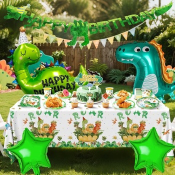Sada narodeninových dekorácií s dinosaurami, 91 dielov párty potrieb pre 20 hostí, vrátane veľkých