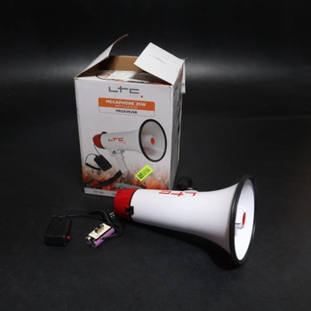 Megafon se sirénou LTC bíločervený USB