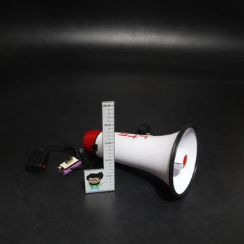 Megafon se sirénou LTC bíločervený USB
