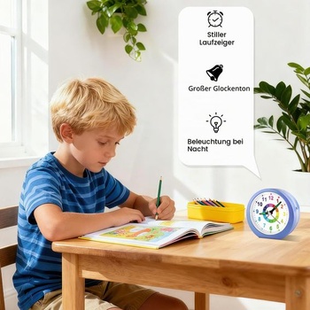 Analogový budík DTKID pro děti, chlapce a dívky, tmavě modrý