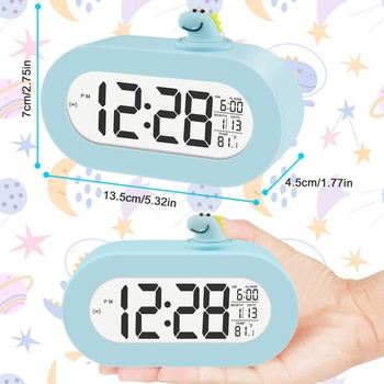 Digitální budík DTKID pro děti, datum/teplota, odložení buzení, podsvícení (světle modrý)