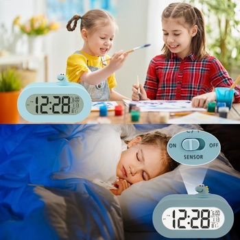 Digitální budík DTKID pro děti, datum/teplota, odložení buzení, podsvícení (světle modrý)