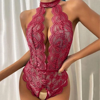 Erotické spodní prádlo Set Dámské sexy hluboký výstřih do V krajky Halter Ladies Sleepwear Negližé
