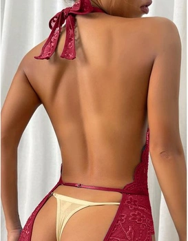 Erotické spodní prádlo Set Dámské sexy hluboký výstřih do V krajky Halter Ladies Sleepwear Negližé