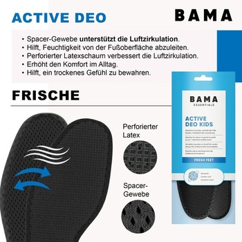 Dětské vložky BAMA Active Deo Kids - Hygienické vložky do bot s aktivním uhlím, regulací zápachu,