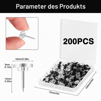 200 kusov priehľadných bielych a čiernych pripináčikov, 17 mm dlhé, ploché pripináčiky, ozdobné