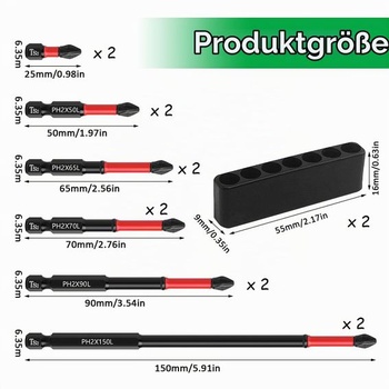 12dielna sada bitov PH2, 25–150 mm, magnetická a protišmyková