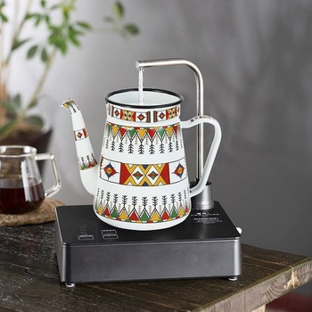 Smaltovaná kanvica na kávu s objemom 1,2 l, kanvica na mlieko, štýl barista, pre plynové a indukčné